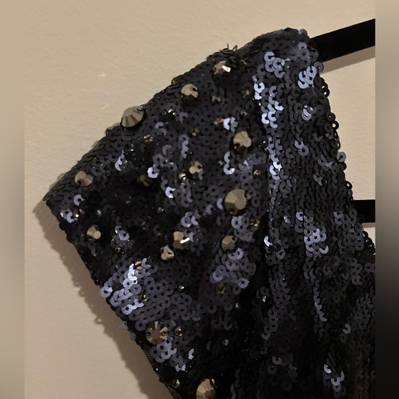 Kay Unger Navy Blue Sequin Formal Gown | Cap Sleeve | Scoop Neck | Sz 16 | A06 - Picture 3 of 12